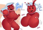  2021 big_breasts breast_expansion breasts crossgender dialogue english_text expansion featureless_crotch female for_a_head hi_res huge_breasts humanoid kool-aid kool-aid_man mtf_crossgender not_furry nude object_head red_body rizkitsuneki signature solo text 