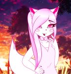 abstract_background anthro black_nails bow bow_tie bra breasts canid canine cheek_marks clothed clothing cloud colored_nails cristali_(character) female fox fur hair hand_on_hip low_res mammal nails night pink_clothing pink_eyes pink_hair pink_nose pink_shirt pink_topwear plant ponytail shirt sky small_breasts solo star starry_sky sunset topwear traced tree underwear unknown_artist valdroxx_studios valdroxx_studios_(artist) white_body white_bra white_clothing white_fur white_underwear 