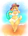  animal_crossing anthro beach big_breasts breasts canid canine canis clothed clothing domestic_dog female floatie hat headgear headwear hi_res isabelle_(animal_crossing) luvon mammal nintendo outside seaside shih_tzu solo toy_dog video_games 