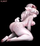  absurd_res anthro big_breasts bovid breasts butt caprine female genitals gesture hi_res huge_breasts inverted_nipples mammal markings nipples nude open_mouth sheep side_boob simple_background winter_nacht 