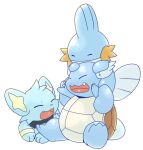  2018 3_toes ambiguous_gender blue_body blue_fur eyes_closed feet feral fin fur group happy mudkip nintendo open_mouth open_smile pok&eacute;mon pok&eacute;mon_(species) shell shinx simple_background smile tatu_wani_(artist) toes tongue trio video_games wartortle white_background 