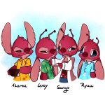  1:1 2021 akamu_(salty_nebula) alien aloha_shirt ambiguous_gender antennae_(anatomy) blue_eyes bowl brown_eyes character_name claws clone clothed clothing coat container cutlery digital_drawing_(artwork) digital_media_(artwork) dipstick_antennae disney ears_down experiment_(lilo_and_stitch) eye_contact eyebrows fan_character female_(lore) fur green_clothing green_shirt green_topwear group head_tuft hi_res holding_bowl holding_spoon kitchen_utensils lab_coat leroy_(lilo_and_stitch) lilo_and_stitch looking_at_another male_(lore) multicolored_antennae narrowed_eyes pattern_clothing pattern_shirt pattern_topwear pink_eyes pivoted_ears pupils raised_eyebrow raised_inner_eyebrows red_body red_claws red_fur red_nose ryuu_(salty_nebula) salty_nebula sango_(salty_nebula) shirt spoon tools topwear tuft white_pupils yellow_clothing yellow_shirt yellow_topwear 