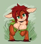  2021 absurd_res activision anthro areola big_breasts breasts brown_hair clothed clothing elora faun_(spyro) female green_eyes hair hi_res hooves joaoppereiraus leaf_clothing looking_at_viewer short_hair signature smile solo spyro_reignited_trilogy spyro_the_dragon thick_thighs video_games 