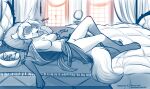  2021 anthro barefoot bed bedroom blindfold blue_and_white bowl breasts canid canine canis casual_exposure clothed clothing clovis_(twokinds) conditional_dnp container crossgender digitigrade featureless_breasts featureless_crotch feet female fox fur furniture gloves_(marking) grape hair hand_on_breast hi_res hybrid inside keidran leg_markings lying mammal markings monochrome mostly_nude mtf_crossgender navel nude on_back on_bed open_clothing open_mouth open_robe partially_clothed pillow robe scratching sketch sleeping socks_(marking) solo toes tom_fischbach twokinds waking_up webcomic window wolf yawn 