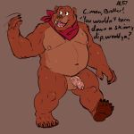  1:1 2020 allovic87 anthro balls brown_body brown_fur english_text fur genitals hi_res humanoid_genitalia humanoid_hands humanoid_penis little_bear male mammal musclegut navel nipples overweight overweight_male penis solo text uncle_rusty_(little_bear) ursid 