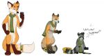  anthro canid canine fox green_scarf kiri-anko male male/male mammal procyonid raccoon scarf solo transformation transformed 