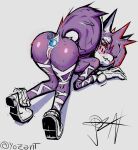  &lt;3 &lt;3_eyes anal anal_beads anal_beads_in_ass anal_penetration anthro ass_up blush bodily_fluids butt canid canine canis clothing custom_character_(sonic_forces) fan_character fangs female footwear fur genitals hi_res leyendas_y_videojuegos looking_at_viewer lying mammal mostly_nude on_front penetration purple_body purple_fur pussy red_eyes sega sex_toy sex_toy_in_ass sex_toy_insertion shoes simple_background smiles solo sonic_forces sonic_the_hedgehog_(series) sweat white_background wolf wolfurra_the_coldblooded yosant3 