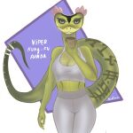  1:1 anthro bottomwear breasts clothed clothing dreamworks female hardenonn hi_res kung_fu_panda looking_at_viewer lotos master_viper pants reptile scalie snake solo sportswear viper 