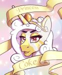  5:6 absurd_res cocaine_(artist) equid equine female feral gem gold_(metal) gold_jewelry hi_res horn jewelry looking_at_viewer mammal open_mouth princess_coke solo winged_unicorn wings zebra 