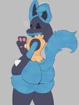  &lt;3 3:4 absurd_res ambiguous_gender anthro big_butt blue_body blue_fur butt fluffy fluffy_tail folded_ears fur hi_res looking_at_viewer looking_back lucario nintendo pawpads pok&eacute;mon pok&eacute;mon_(species) red_eyes simple_background simple_coloring simple_eyes solo thick_thighs traashmann video_games 