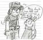  2011 ? android antenna_wire anthro bandanna baseball_cap belt belt_buckle bottomwear cave_story clothed clothing dialogue duo english_text eyelashes facial_scar female floppy_ears fluffy fluffy_tail fur fur_tuft gloves graphite_(artwork) gun hair handgun handwear hat head_tuft headgear headphones headwear hi_res humanoid kerchief lagomorph larger_male leporid looking_at_another lop_ears machine male male/female mammal mimiga monochrome open_mouth outline pants paper_drawing pencil_(artwork) pistol quote_(cave_story) rabbit ranged_weapon robot robot_humanoid sad scar shinytotodile shirt simple_background size_difference smaller_female speech_bubble sue_sakamoto sweater text toony topwear traditional_media_(artwork) tuft url video_games weapon 