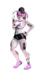  3d_(artwork) 9:16 alpha_channel anthro arm_tattoo belly_tattoo border bring_me_the_horizon chest_tattoo clothing digital_media_(artwork) fan_character female hair hat headgear headwear hi_res japanese lagomorph leg_tattoo leporid ludexus mammal muscular muscular_female pink_body pink_hair rabbit rabbit_(petruz) simple_background source_filmmaker tattoo transparent_background transparent_border zafy_takada_(ludexus) 