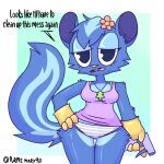  1:1 anthro blue_body clothing english_text female happy_tree_friends hi_res mammal mephitid mocho4266 panties petunia_(htf) skunk solo text underwear 