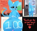  2021 absurd_res anthro blue_body breasts butt cartoon_network cute_fangs dialogue domestic_cat english_text felid feline felis female fridge hi_res inside looking_at_viewer mammal nebssik nicole_watterson open_mouth smile solo text the_amazing_world_of_gumball window 
