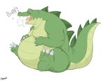  abdominal_bulge anthro belly big_belly burping canson claws crocodile crocodilian crocodylid green_belly green_body green_skin male obese overweight reptile scalie simple_background sitting solo white_background 