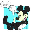  anthro blkbts clothing disney english_text erection feet genitals gloves handwear looking_at_viewer male mammal mickey_mouse mouse murid murine nude penis rodent simple_background smile solo text toes 