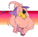  absurd_res alien alien_humanoid balls big_butt bodily_fluids bottomless butt cape clothed clothing cum cum_in_ass cum_inside dragon_ball dragon_ball_z genital_fluids genitals handwear hi_res humanoid majin_buu male nipples overweight overweight_humanoid overweight_male penis perineum pink_body precum satsui-n0-had0u solo yellow_clothing yellow_handwear 