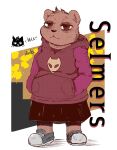  2019 anthro brown_body brown_eyes brown_fur clothed clothing dress dtaihei female footwear fur hi_res japanese_text mammal night_in_the_woods selmers_ann_forrester shoes simple_background slightly_chubby smile solo sweatshirt text translation_request ursid video_games 