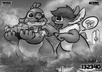  2019 4_fingers 4_toes alien antennae_(anatomy) city claws destruction dipstick_antennae disney duo english_text experiment_(lilo_and_stitch) fan_character feet fingers fur gesture greyscale hair holding_object lilo_and_stitch macro monochrome multicolored_antennae no_sclera notched_ear open_mouth open_smile pepper_shaker pointing reuben_(lilo_and_stitch) salt_shaker skyscraper small_tail smile speech_bubble stadium standing stitchils text toe_claws toes tyrnn 