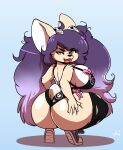  anthro big_breasts big_butt breasts butt crouching female hair hi_res huge_butt mammal purple_hair thehoneybutter 