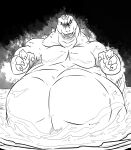  belly big_belly emerging glowing godzilla godzilla_(series) kaiju lizard looking_at_viewer macro male monochrome monster night obese overweight radiation reagan700 reptile rising scalie sea solo toho water 