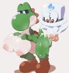  anthro balls big_balls big_breasts big_penis bodily_fluids breasts cappy_(mario) cum dinosaur erection female genital_fluids genitals green_yoshi hi_res male mario_bros nintendo nude penis reptile scalie sex super_mario_odyssey sweat toxic0266 video_games yoshi 