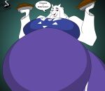  anthro bovid caprine cjshadorunner clothing dessert dialogue female food goat hi_res mammal morbidly_obese obese overweight pie solo toriel undertale video_games 