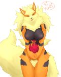  2021 4:5 absurd_res anthro anthrofied arcanine big_breasts black_nose black_stripes blush breasts canid canine captainjohkid digital_media_(artwork) eyes_closed featureless_breasts female fluffy fluffy_tail front_view fur hair half-length_portrait hi_res holding_object legs_together mammal monotone_tail multicolored_body multicolored_fur neck_tuft nintendo nude open_mouth orange_body orange_ears orange_fur pok&eacute;mon pok&eacute;mon_(species) pok&eacute;morph portrait pubes simple_background small_waist smile snout solo striped_body striped_fur stripes text tuft two_tone_body two_tone_fur video_games 