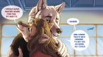 2021 aircraft airplane airport anthro canid canine canis clothing dialogue duo echo_(echoic) english_text eyes_closed female hi_res hug inside male male/female mammal marjani smile speech_bubble text whitefang_greytail wolf ych_result 