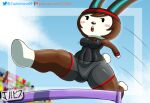  2020_tokyo_olympics absurd_res animal_crossing anthro black_eyes black_nose breasts brown_body brown_eyes brown_fur carmen_(animal_crossing) clothed clothing digital_media_(artwork) female fur hair hi_res jackintaro lagomorph leporid looking_at_viewer mammal nintendo olympics open_mouth rabbit smaller_version_at_source solo teeth text url video_games 