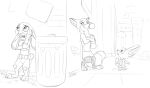  2021 alley anthro black_and_white bubble_gum buckteeth canid canine disney female fennec finnick fox group hi_res judy_hopps lagomorph leporid male mammal monochrome nick_wilde open_mouth prostitution purse rabbit simple_background surprised_expression teeth the_giant_hamster trash_can white_background zootopia 