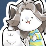  1:1 annoying_dog_(undertale) canid canine clothed clothing felid feline fur hair low_res mammal simple_background sinonome_draw tem temmie_(undertale) topwear undertale video_games white_body white_fur 