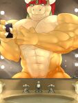  2021 3:4 abs anthro barazoku big_muscles blush body_hair bowser bowser_day cellphone chest_hair claws danandnite eyebrows facial_hair flexing flustered hair happy_trail hi_res holding_object holding_phone horn inside koopa looking_away male mario_bros mirror muscular muscular_anthro muscular_male narrowed_eyes navel nintendo nude pecs phone pubes reflection scalie selfie sink smartphone smile solo video_games 