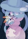  2021 absorption_vore ambiguous_gender blush breast_vore breasts duo endosoma female feral ghost hatterene lagomorph leporid mammal nintendo open_mouth pok&eacute;mon pok&eacute;mon_(species) rabbit scorbunny simple_background smile spirit video_games vore winte 