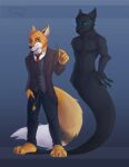 alexander_the_fox anthro black_nose blue_eyes canid canine claws clock clothed clothing digital_media_(artwork) dorothydouglas fox fur green_body green_eyes green_fur hi_res looking_at_viewer male mammal markings necktie orange_body orange_fur piercing pockets pocketwatch shadow signature simple_background smile snapping_fingers solo suit suits tail_tuft topwear tuft vest watch white_body white_fur 