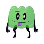  1:1 alternate_form ambiguous_gender animate_inanimate battle_for_dream_island beady_eyes black_arms black_legs black_sclera blep dessert digitigrade food food_creature gaytrac3r gelatin gelatin_(bfdi) gelatinous green_body hi_res male_(lore) not_furry object_shows paws pupils purple_tongue simple_background solo standing tongue tongue_out translucent translucent_body white_background white_pupils 