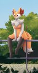  anthro black_body black_fur braixen breasts canid canine dipstick_tail ears_up feet female fur halu hi_res inner_ear_fluff mammal multicolored_tail nintendo pok&eacute;mon pok&eacute;mon_(species) red_body red_fur shaded sitting solo stick tuft video_games white_body white_fur yellow_body yellow_fur 