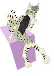  absurd_res anthro chest_tuft clothing collar felid feline fluffy fluffy_tail fur grey_body grey_fur hi_res hybrid lynx male mammal neck_tuft pinup pose posture_collar rubber rubber_suit solo spots spotted_body spotted_fur tobi(truetomi) truetomi tuft yellow_eyes 