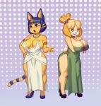  absurd_res animal_crossing ankha_(animal_crossing) anthro big_breasts breasts canid canine canis cleavage clothed clothing curvy_figure domestic_cat domestic_dog dress duo felid feline felis female hi_res high_heels isabelle_(animal_crossing) mammal nintendo rizdraws shih_tzu skimpy standing thick_thighs toy_dog video_games voluptuous wide_hips 