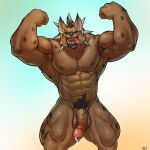  1:1 abruptus abs anthro balls biceps big_muscles blizzard_entertainment bodily_fluids body_hair collar flexing genital_piercing genitals gnoll hi_res hogger humanoid_genitalia hyaenid looking_at_viewer male mammal muscular muscular_anthro muscular_male nipple_piercing nipples nude pecs penis penis_piercing piercing pubes saliva simple_background solo spiked_collar spikes standing tongue tongue_out video_games warcraft 