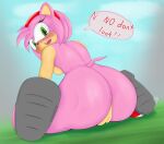 amy_rose anthro anus big_butt blush blushing_profusely breasts butt clothing cloud dialogue english_text eulipotyphlan eyelashes female footwear footwear_only fur fur_tuft genitals glistening glistening_body grass hair head_tuft headgear headwear hedgehog hi_res looking_at_viewer looking_back low-angle_view mammal mostly_nude multicolored_body open_mouth outside plant pussy rear_view sega shoes shoes_only side_boob sitting sky small_nose small_tail solo sonic_the_hedgehog_(series) sp_advanced speech_bubble surprised_expression teeth text tongue tuft video_games view_from_below 