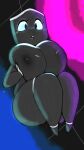  9:16 big_breasts big_butt black_body blue_eyes blush breast_grab breasts butt female hand_on_breast hi_res huge_breasts huge_butt humanoid hyper hyper_breasts legs_together machine nes_sousa nipples not_furry robot short_stack small_feet solo thick_thighs 