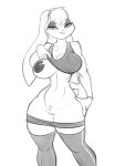  2021 absurd_res anthro areola breasts clothed clothing clothing_lift elzzombie female front_view genitals hi_res lagomorph legwear leporid lola_bunny long_ears looking_at_viewer looney_tunes mammal monochrome nipples one_breast_out pussy rabbit simple_background smile solo warner_brothers 