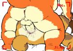  2021 anthro anus balls bed bodily_fluids brown_body brown_fur butt canid canine canis cum domestic_dog duo erection fur furniture genital_fluids genitals hi_res humanoid_genitalia humanoid_hands humanoid_penis kemono male mammal orange_body orange_fur overweight overweight_male penis reddo12340 sex 