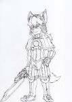 absurd_res anthro blaster canid canine canis cyberconnect2 domestic_dog foxero gun hi_res little_tail_bronx male mammal melee_weapon ranged_weapon red_savarin solatorobo sword traditional_media_(artwork) video_games weapon 