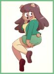  2020 anthro border breasts brown_body brown_fur brown_hair canid canine canis carla_(ok_k.o.!_lbh) cartoon_network clothed clothing digital_media_(artwork) domestic_dog female footwear fully_clothed fur green_border hair hi_res legwear mammal ok_k.o.!_let&#039;s_be_heroes roxy_prog shaded simple_background socks solo thigh_highs thigh_socks white_background 