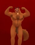 anthro armpit_hair beast_(disney) beauty_and_the_beast body_hair chest_hair disney facial_hair flexing genitals hairy hi_res male muscular muscular_male nipples olivepup_00 pecs penis pubes solo 