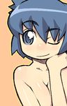  breast_squeeze breasts cleavage hijiri_rei large_breasts lowres one_eye_closed pani_poni_dash! serizawa_akane smile solo topless 