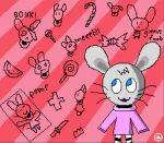  anthro bed blue_eyes bodily_fluids candy candy_cane clothing dagger dessert female food fruit furniture hi_res hoodie lagomorph leggings legwear leporid lollipop mammal melee_weapon melon pink_clothing pink_hoodie pink_topwear plant pomf rabbit solo tears thepinecone topwear watermelon weapon whiskers 