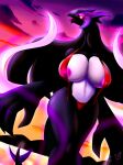  anthro big_breasts bikini bludraconoid breasts calypso_(bludraconoid) clothing curvy_figure dark_body female hair hi_res huge_breasts legendary_pok&eacute;mon long_hair nintendo nipples pok&eacute;mon pok&eacute;mon_(species) red_eyes shadow_lugia shadow_pok&eacute;mon solo swimwear video_games voluptuous wide_hips 